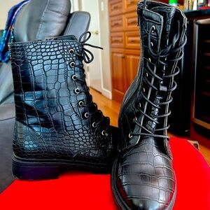 Faux crocodile combat boots